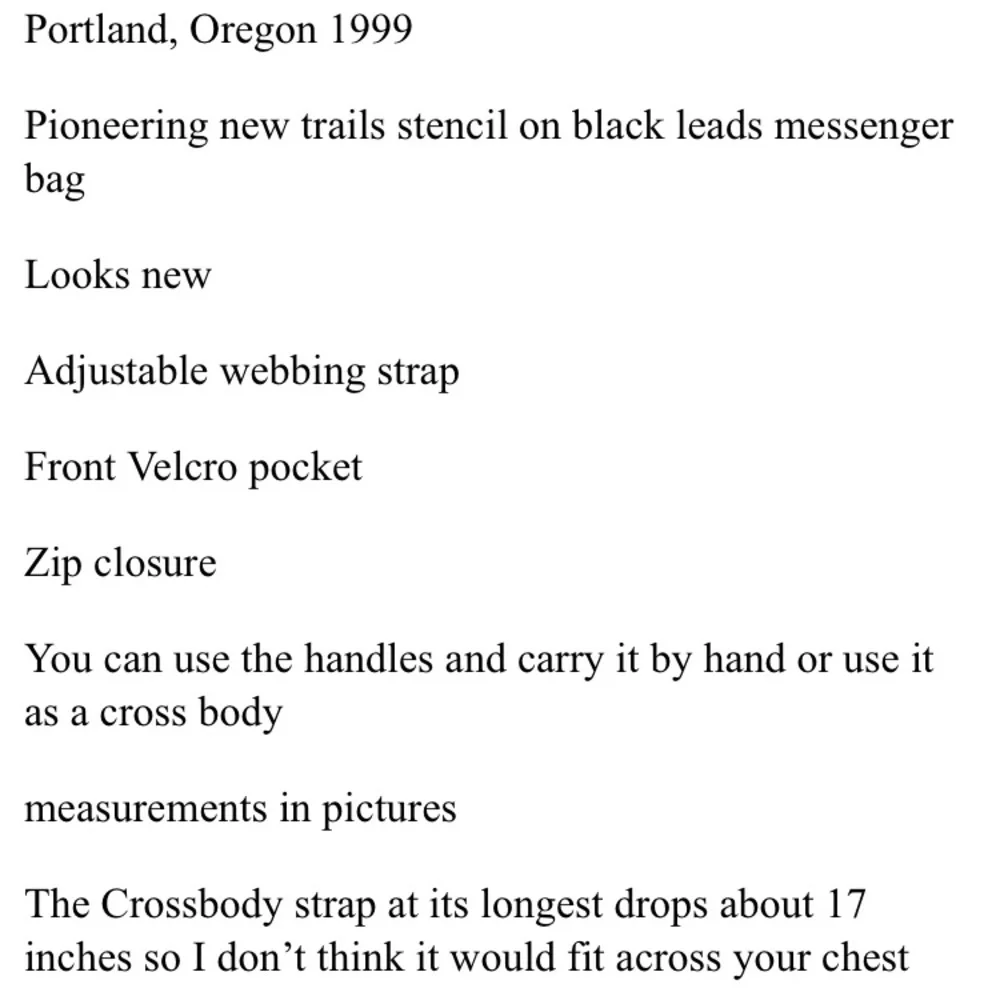 Leeds Messenger bag 1999 Portland Trails Oregon excellent condition